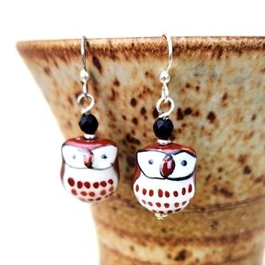Brown Owl Earrings Handcrafted